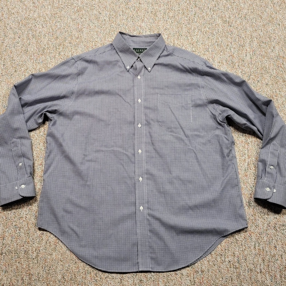 Lauren Ralph Lauren Shirt Mens 18 36/37 Blue Gingham Button Down Non Iron